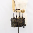 FENDI Zucca Canvas Hand Bag Black Brown Auth 149263-26