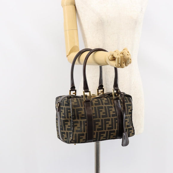 FENDI Zucca Canvas Handtasche Schwarz Braun Auth 149263