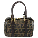 FENDI Zucca Canvas Hand Bag Black Brown Auth 149263-3
