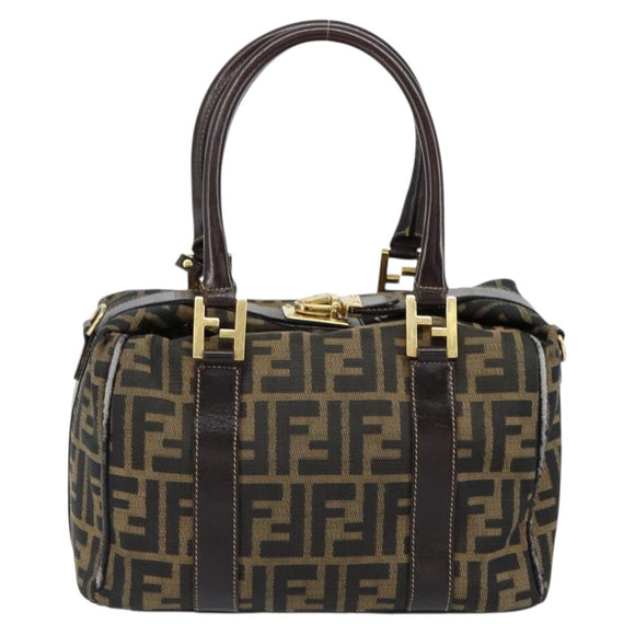 FENDI Zucca Canvas Hand Bag Black Brown Auth 149263