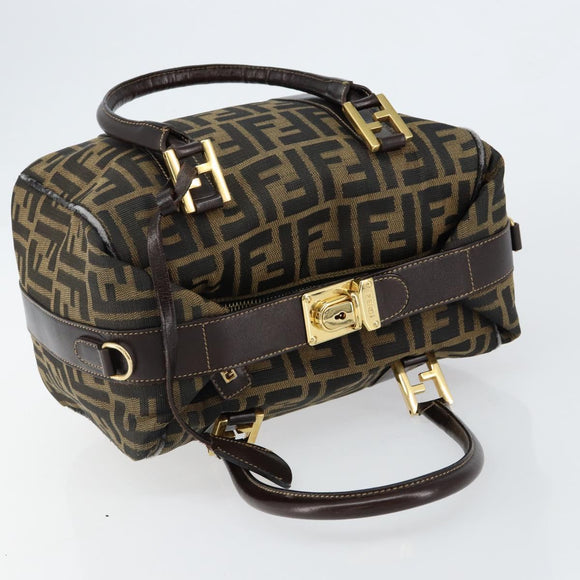 FENDI Zucca Canvas Handtasche Schwarz Braun Auth 149263