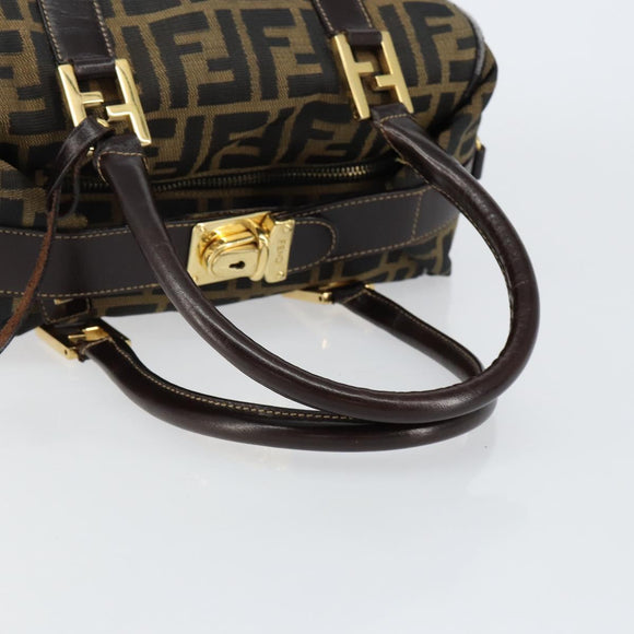 FENDI Zucca Canvas Hand Bag Black Brown Auth 149263