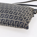 FENDI Zucchino Canvas Shoulder Bag Navy Silver Auth 149264-14