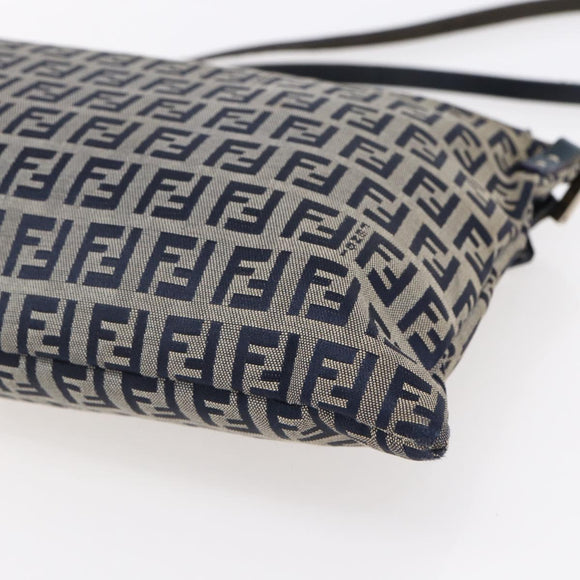 FENDI Zucchino Canvas Shoulder Bag Navy Silver Auth 149264