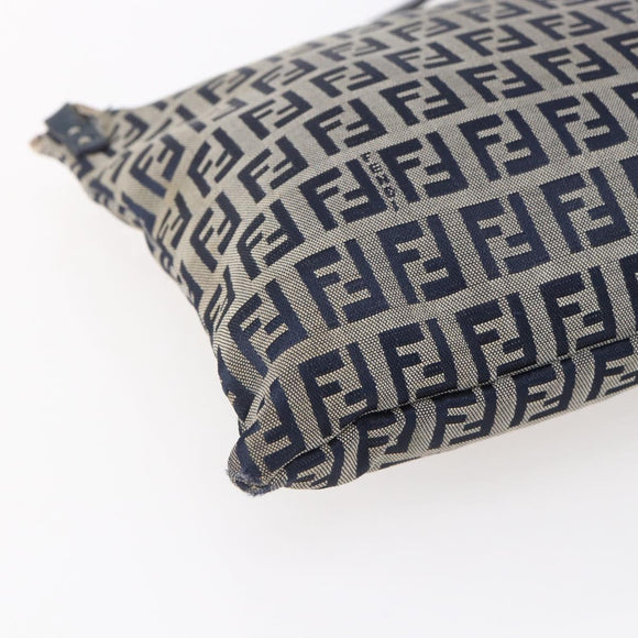 FENDI Zucchino Canvas Shoulder Bag Navy Silver Auth 149264