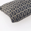 FENDI Zucchino Canvas Shoulder Bag Navy Silver Auth 149264-17