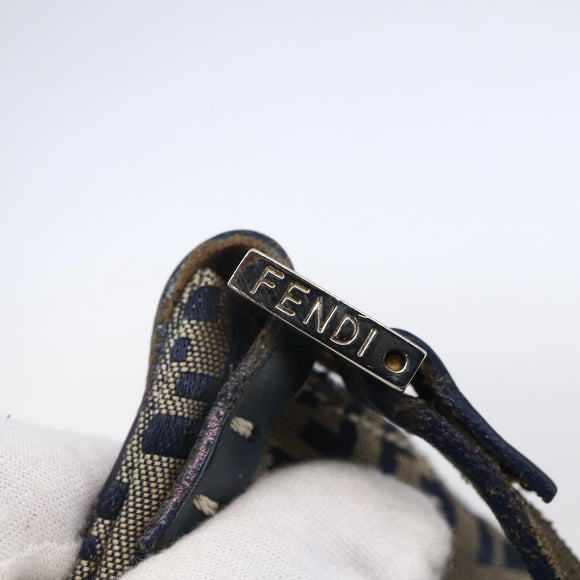 FENDI Zucchino Canvas Shoulder Bag Navy Silver Auth 149264