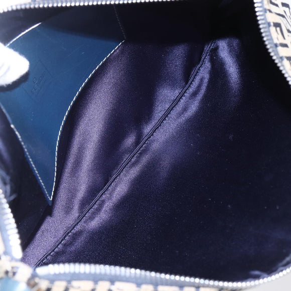 FENDI Zucchino Canvas Shoulder Bag Navy Silver Auth 149264