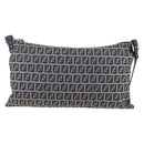 FENDI Zucchino Canvas Shoulder Bag Navy Silver Auth 149264-13