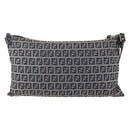 FENDI Zucchino Canvas Shoulder Bag Navy Silver Auth 149264-2