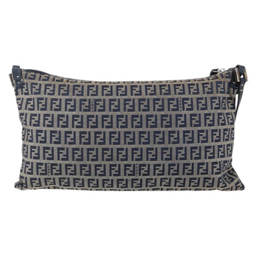 FENDI Zucchino Canvas Shoulder Bag Navy Silver Auth 149264 - 0