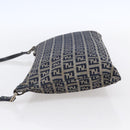 FENDI Zucchino Canvas Shoulder Bag Navy Silver Auth 149264-3