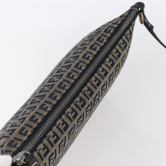 FENDI Zucchino Canvas Shoulder Bag Navy Silver Auth 149264