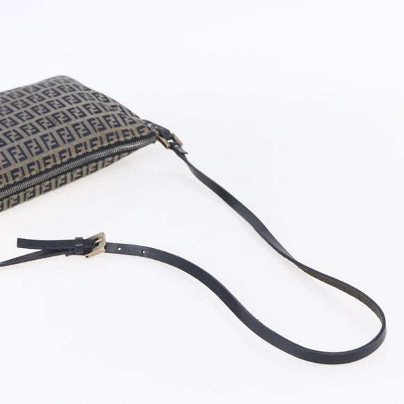 FENDI Zucchino Canvas Shoulder Bag Navy Silver Auth 149264
