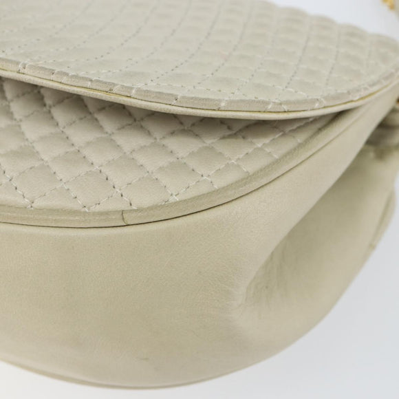 BALLY Chain Shoulder Bag Leather White Gold Auth 149267
