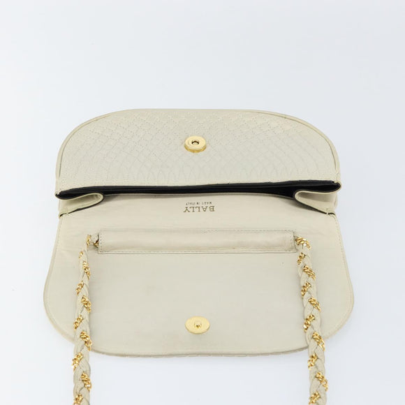 BALLY Chain Shoulder Bag Leather White Gold Auth 149267