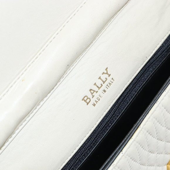 BALLY Chain Shoulder Bag Leather White Gold Auth 149267