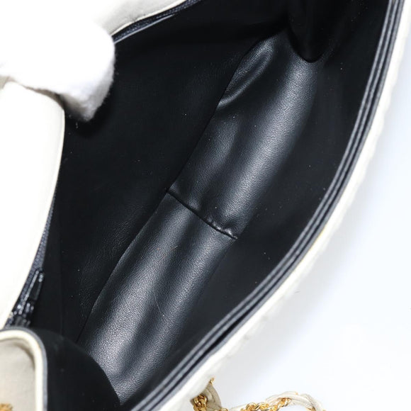 BALLY Chain Shoulder Bag Leather White Gold Auth 149267