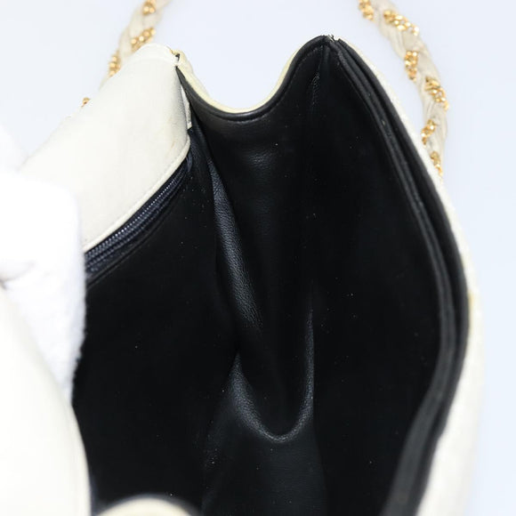 BALLY Chain Shoulder Bag Leather White Gold Auth 149267