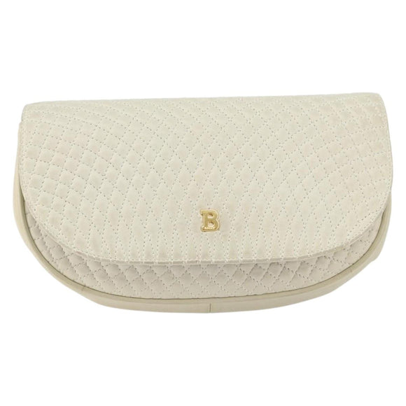 BALLY Chain Shoulder Bag Leather White Gold Auth 149267