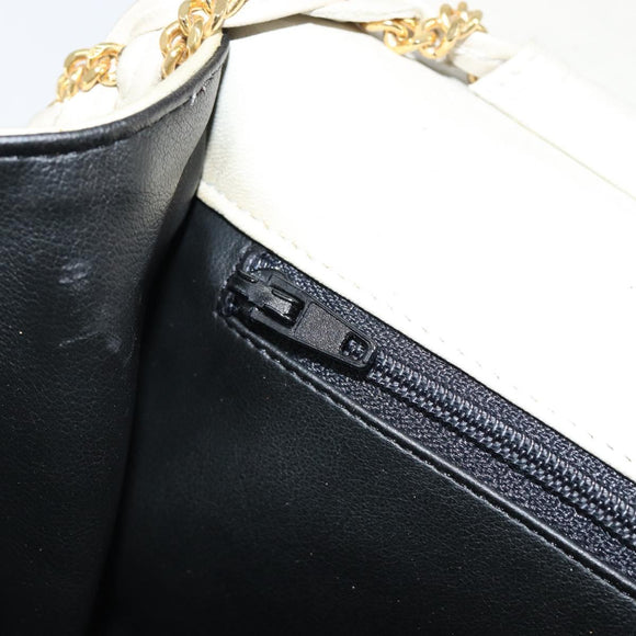 BALLY Chain Shoulder Bag Leather White Gold Auth 149267