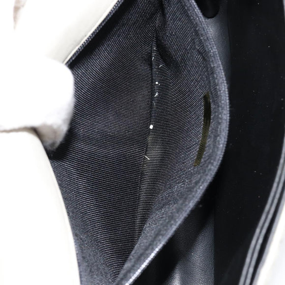 BALLY Chain Shoulder Bag Leather White Gold Auth 149267