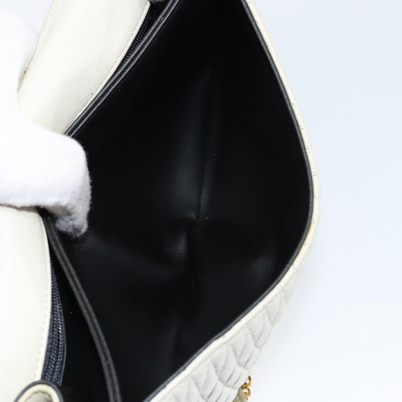 BALLY Chain Shoulder Bag Leather White Gold Auth 149267