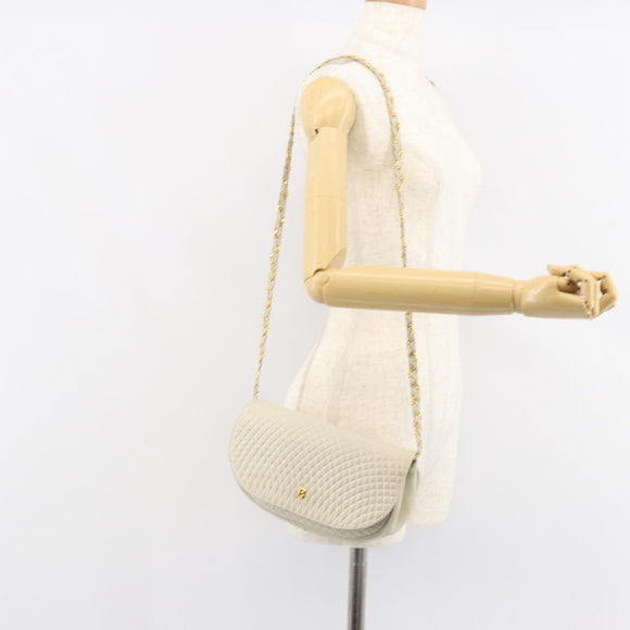 BALLY Chain Shoulder Bag Leather White Gold Auth 149267