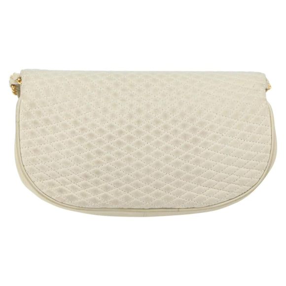 BALLY Chain Shoulder Bag Leather White Gold Auth 149267