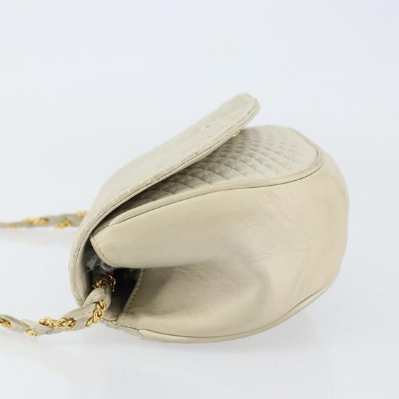 BALLY Chain Shoulder Bag Leather White Gold Auth 149267