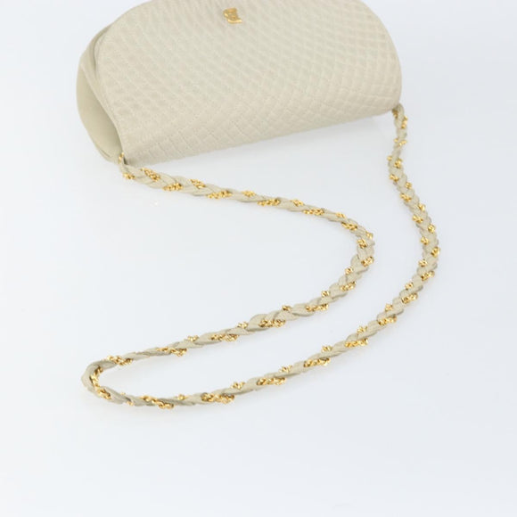 BALLY Chain Shoulder Bag Leather White Gold Auth 149267