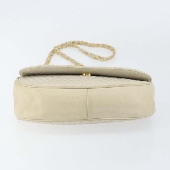 BALLY Chain Shoulder Bag Leather White Gold Auth 149267