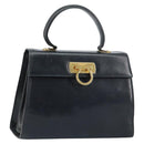 Salvatore Ferragamo Gancini Hand Bag Enamel Navy Gold Auth 149268-1