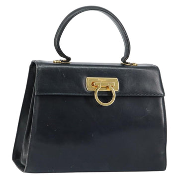 Salvatore Ferragamo Gancini Hand Bag Enamel Navy Gold Auth 149268