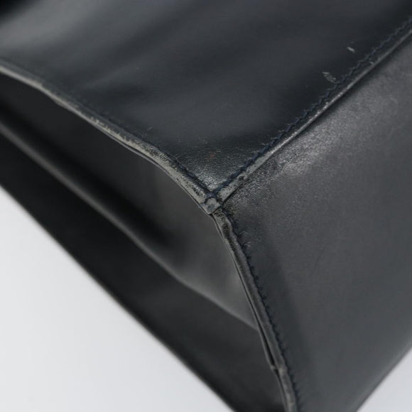 Salvatore Ferragamo Gancini Hand Bag Enamel Navy Gold Auth 149268