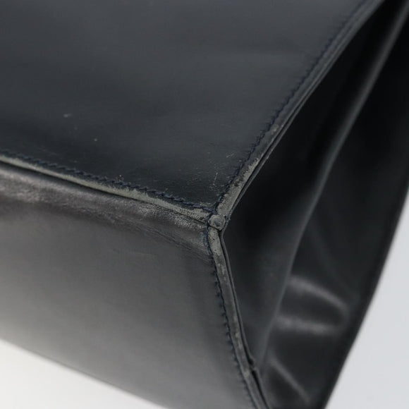 Salvatore Ferragamo Gancini Hand Bag Enamel Navy Gold Auth 149268