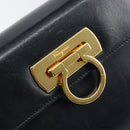 Salvatore Ferragamo Gancini Hand Bag Enamel Navy Gold Auth 149268-14