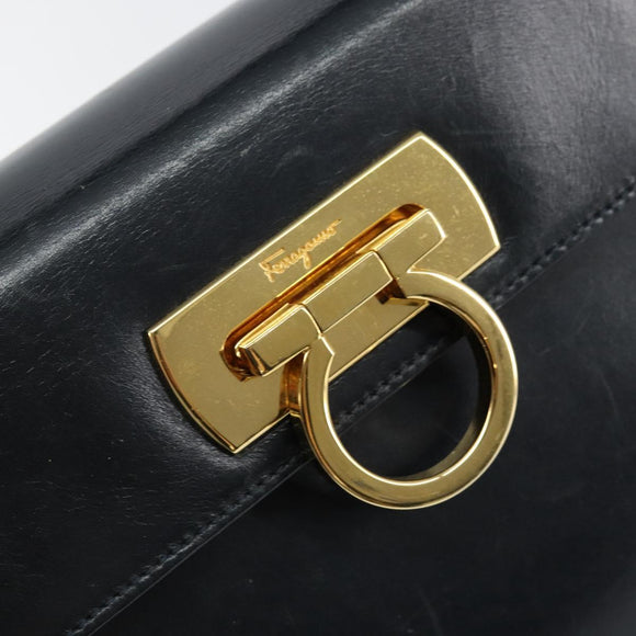 Salvatore Ferragamo Gancini Hand Bag Enamel Navy Gold Auth 149268