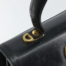 Salvatore Ferragamo Gancini Hand Bag Enamel Navy Gold Auth 149268-15
