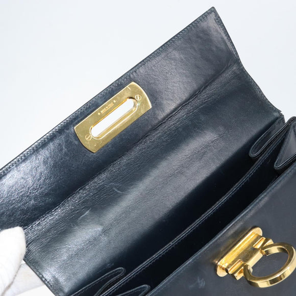 Salvatore Ferragamo Gancini Hand Bag Enamel Navy Gold Auth 149268