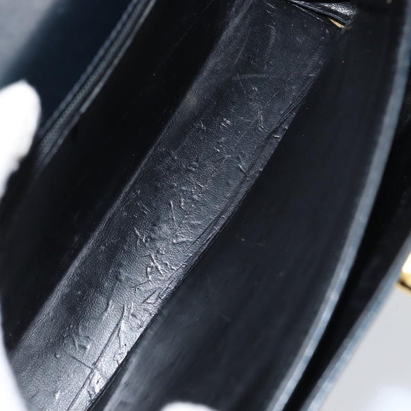 Salvatore Ferragamo Gancini Hand Bag Enamel Navy Gold Auth 149268