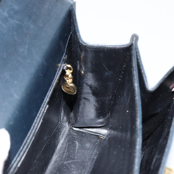 Salvatore Ferragamo Gancini Hand Bag Enamel Navy Gold Auth 149268