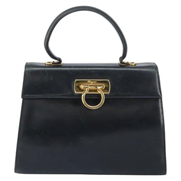 Salvatore Ferragamo Gancini Hand Bag Enamel Navy Gold Auth 149268 - 0