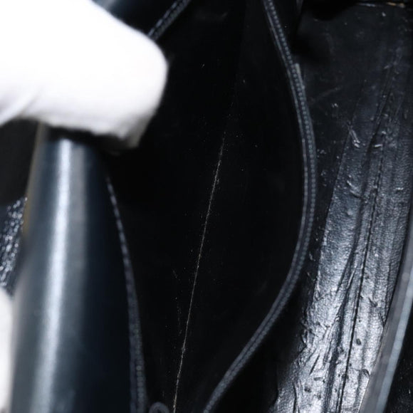 Salvatore Ferragamo Gancini Hand Bag Enamel Navy Gold Auth 149268