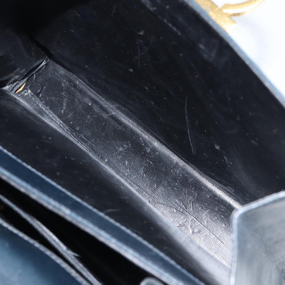 Salvatore Ferragamo Gancini Hand Bag Enamel Navy Gold Auth 149268