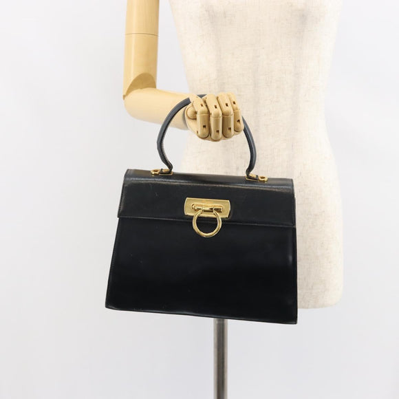 Salvatore Ferragamo Gancini Hand Bag Enamel Navy Gold Auth 149268