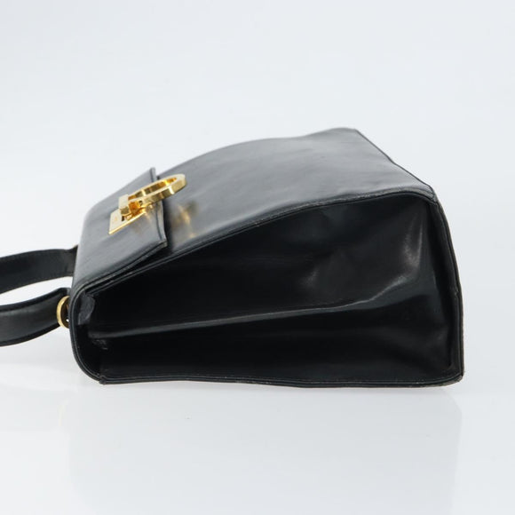 Salvatore Ferragamo Gancini Hand Bag Enamel Navy Gold Auth 149268