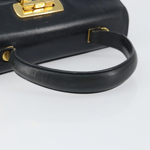 Salvatore Ferragamo Gancini Hand Bag Enamel Navy Gold Auth 149268