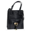 Salvatore Ferragamo Gancini Hand Bag Enamel 2way Black Gold Auth 149269-1