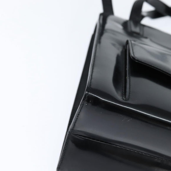 Salvatore Ferragamo Gancini Hand Bag Enamel 2way Black Gold Auth 149269